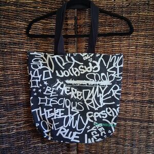 H&M Graffiti Print Reusable Tote Bag Black Streetwear Grunge Punk Conscious